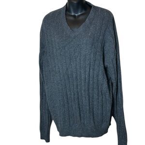 Joseph & lyman mens 100% cashmere pullover sweater v neck dark grey ribbed